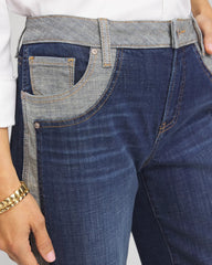 Chico's Discount Eclipse Indigo Girlfriend Cropped Colorblock Wide-Leg Jeans