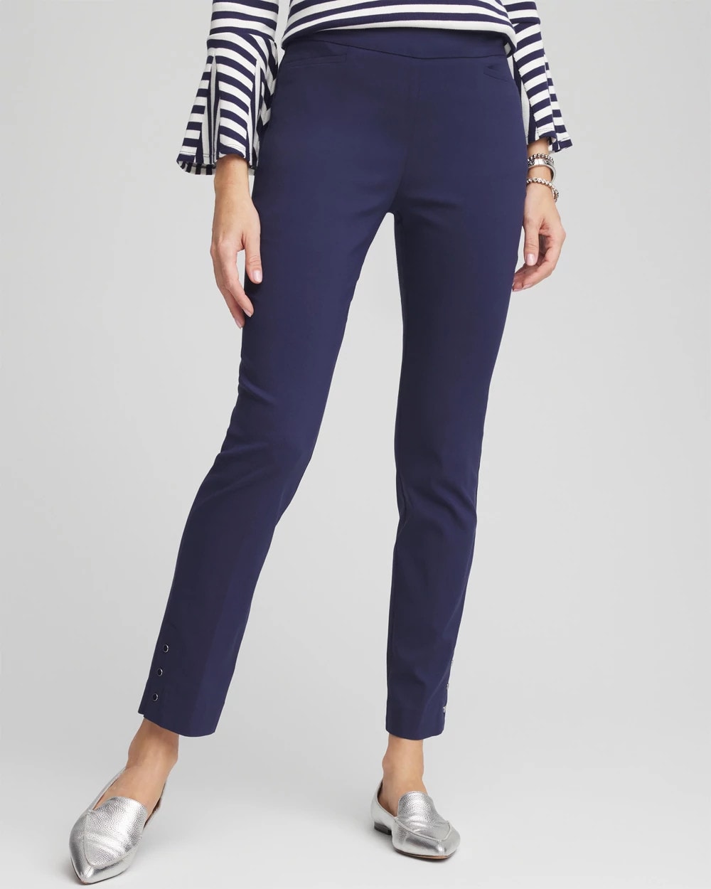 Chico's Discount Passport Blue Brigitte™ Pull-On Slim Rivet Ankle Pants
