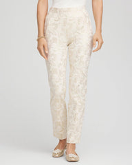 Chico's On Sale English Cream Juliet Golden Foiled Slim Ankle Pants