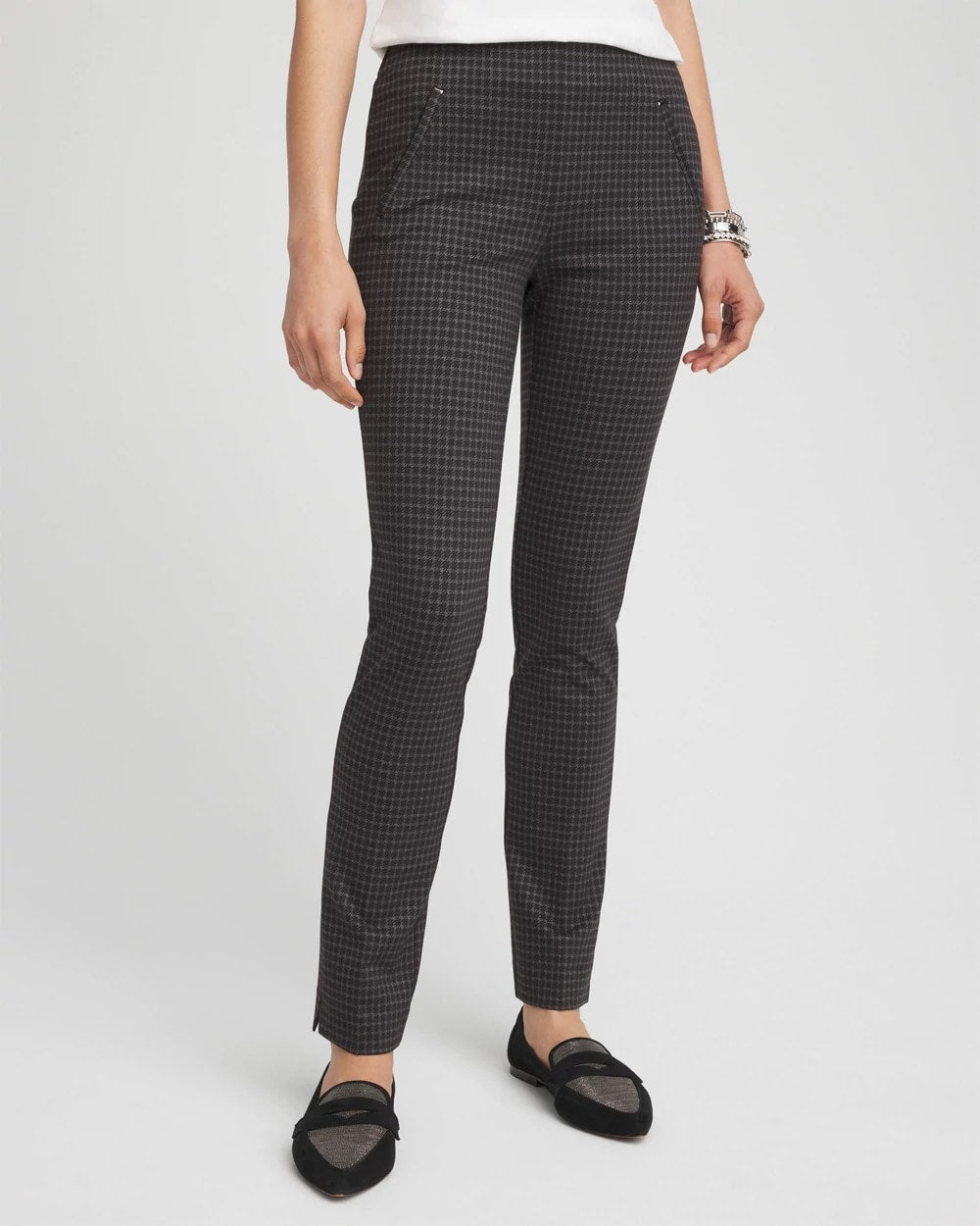 Chico's Discount Black Juliet Tonal Check Ankle Pants