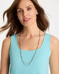 Chico's Discount Silver Pearlescent Bead Ball Long Necklace