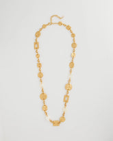 Chico's Outlet Gold Pearl Hammered Long Necklace