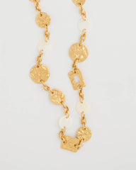 Chico's Outlet Gold Pearl Hammered Long Necklace