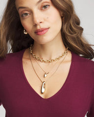 Chico's Outlet Gold Convertible Three-Strand Pendant Necklace