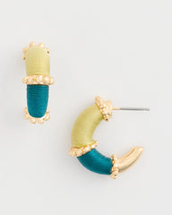 Chico's Discount Green Goldtone Two-Tone Threaded Hoop Earrings