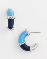 Chico's Sale Blue Multi Silvertone Two-Tone Threaded Hoop Earrings