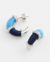 Chico's Sale Blue Multi Silvertone Two-Tone Threaded Hoop Earrings