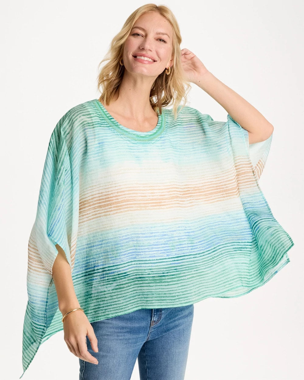 Chico's Sale Teal Waters Ombre Coastal Printed Poncho