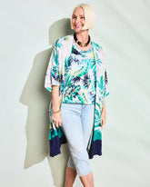 Chico's Outlet Topanga Green Printed Smocked Long Kimono