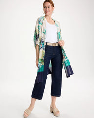 Chico's Outlet Topanga Green Printed Smocked Long Kimono