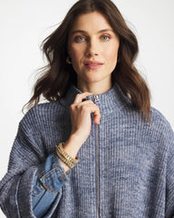 Chico's Outlet Indigo Sky Heather Rounded Hem Zip-Front Ruana