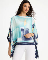 Chico's On Sale Passport Blue Woven Crepe Artisanal Poncho