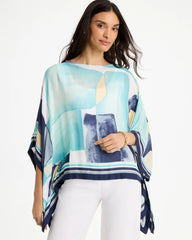Chico's On Sale Passport Blue Woven Crepe Artisanal Poncho