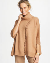 Chico's Sale Faux Creme Coffee Heather Cowlneck Knit Fringe Poncho