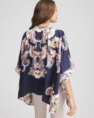 Chico's Discount Passport Blue Collarless Floral-Paisley Poncho