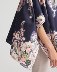 Chico's Discount Passport Blue Collarless Floral-Paisley Poncho