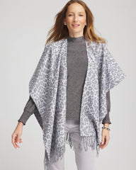 Chico's On Sale Storm Cloud Reversible Animal Print Fringe Ruana