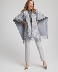 Chico's On Sale Storm Cloud Reversible Animal Print Fringe Ruana