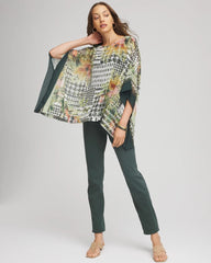 Chico's Sale Nettle Leaf Printed Crinkle-Chiffon Pullover Poncho