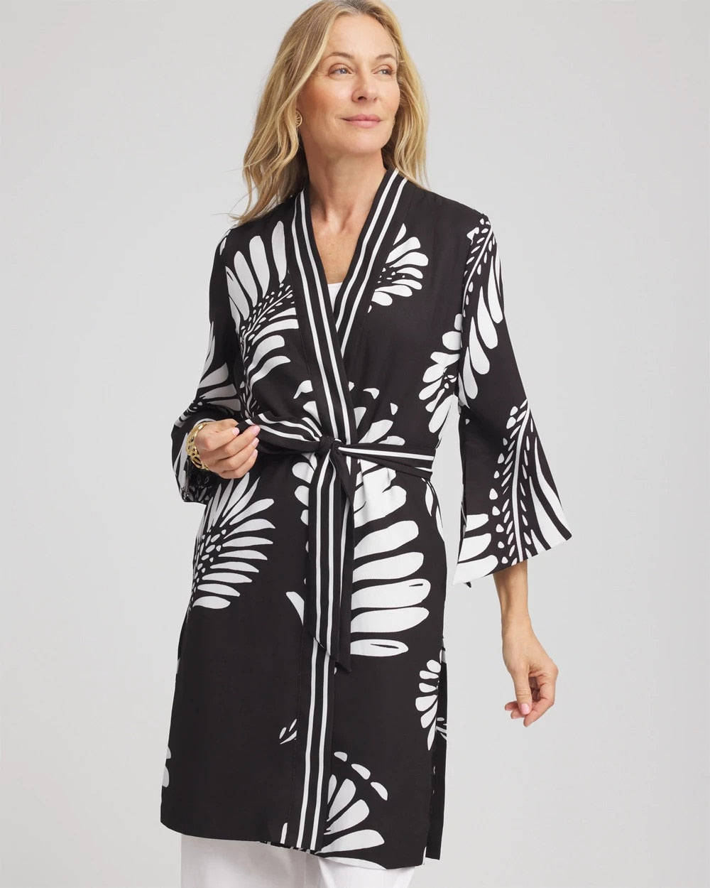 Chico's Outlet Black Tie-Front Long Kimono