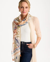 Chico's Discount Olive Sea Life Tassel Oblong Scarf