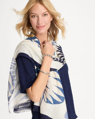 Chico's Discount Passport Blue Palm Frond Oblong Scarf