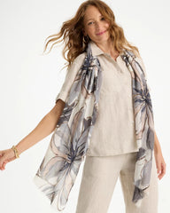Chico's Sale Neutral Foiled Floral Oblong Scarf