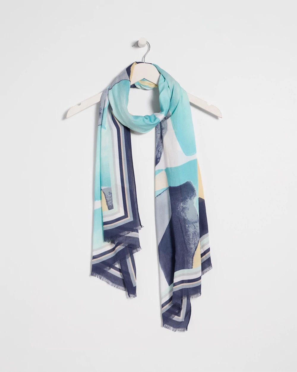 Chico's Discount Passport Blue Artisanal Patch Oblong Scarf