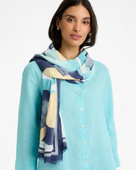 Chico's Discount Passport Blue Artisanal Patch Oblong Scarf
