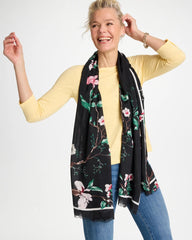 Chico's Online Black Kyoto Bloom Oblong Scarf