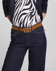 Chico's On Sale Brown Cognac Enamel Buckle Trouser Belt