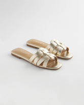 Chico's For Sale Gold Leather Cassidy Cross-Strap Slide Shoes