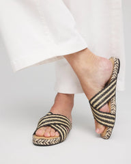 Chico's For Sale Black Raffia Striped Raffia Cross-Strap Slide Sandal