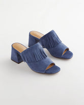 Chico's Discount Blue Lotus Blue Lotus Suede Fringe Block Heels