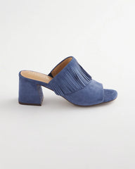 Chico's Discount Blue Lotus Blue Lotus Suede Fringe Block Heels