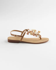 Chico's Discount Natural Beach Seashell T-Strap Sandals