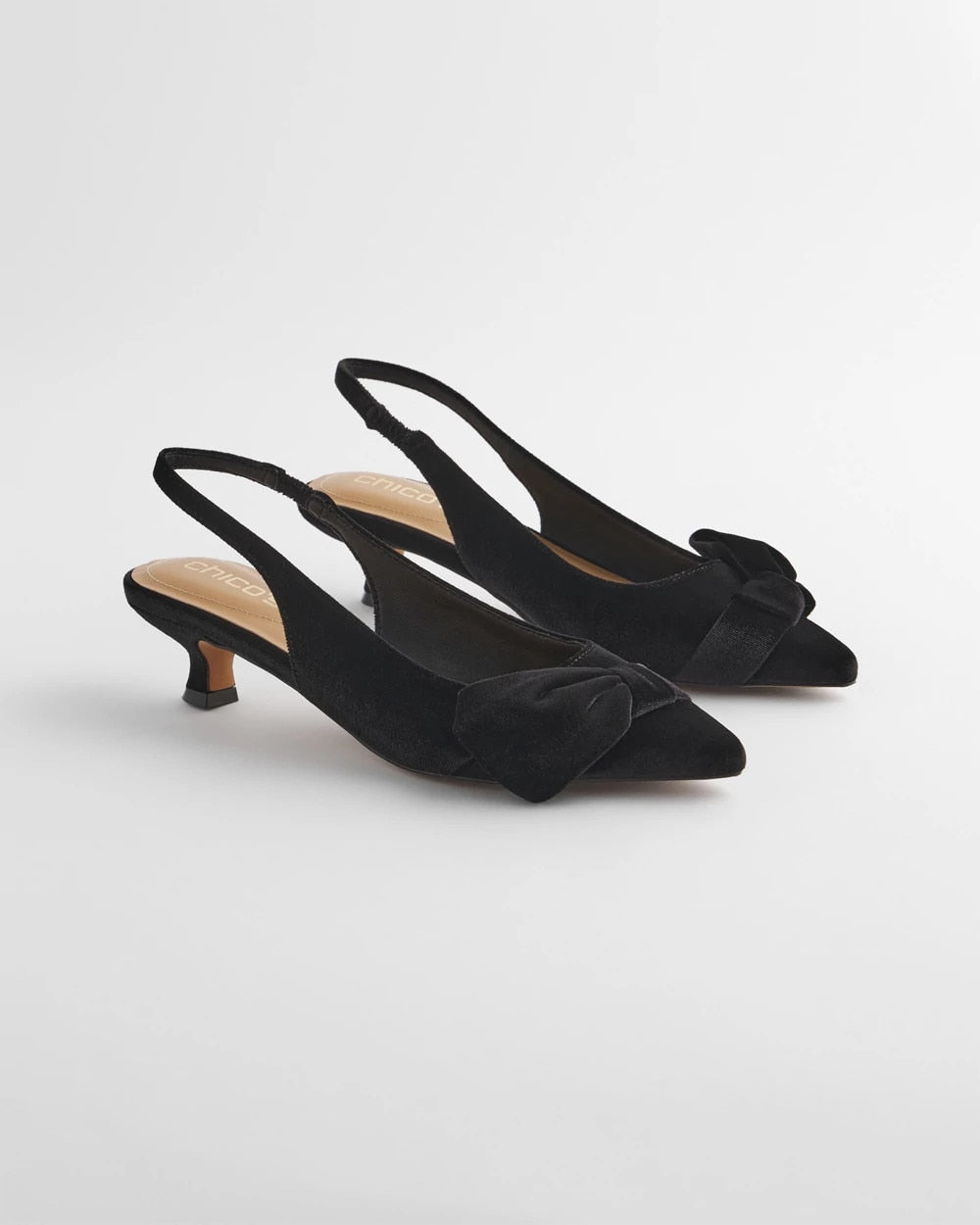 Chico's Discount Black Charm Velvet Bow Kitten Heels
