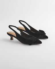Chico's Discount Black Charm Velvet Bow Kitten Heels