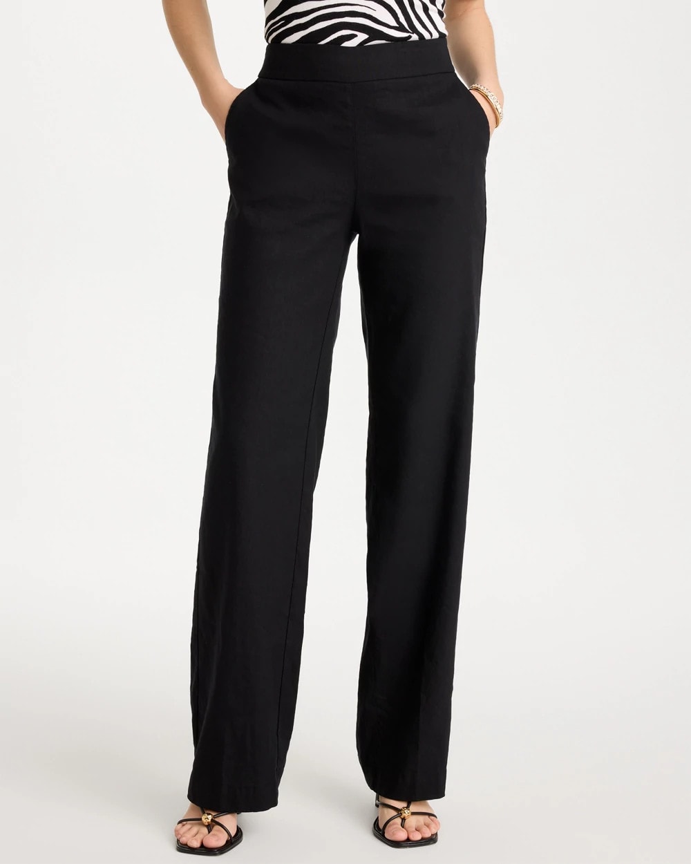 Chico's Sale Black Pull-On Wide-Leg Linen Pants