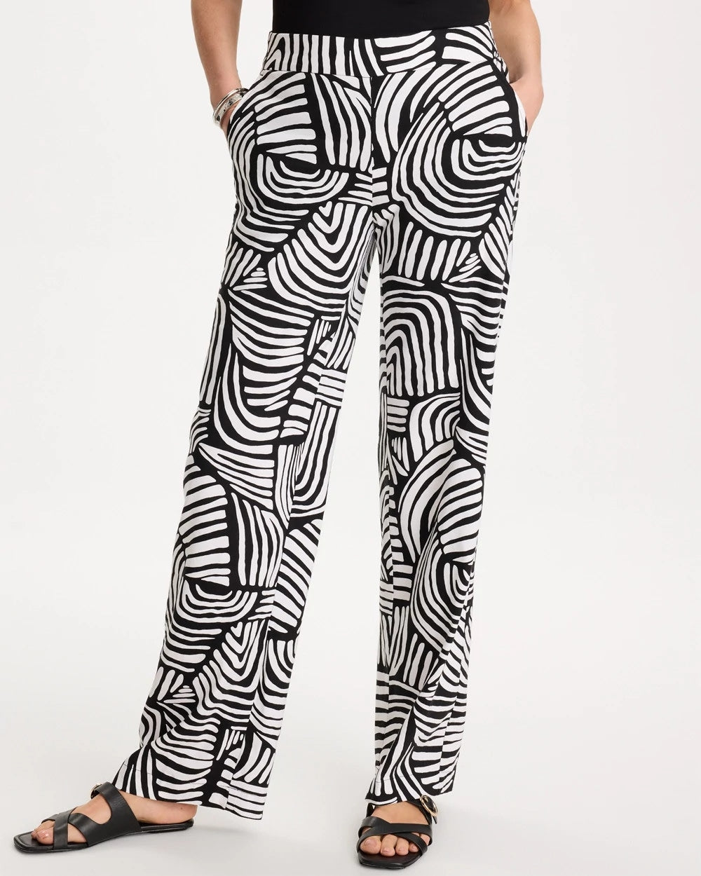 Chico's Discount Alabaster Geo Pull-On Wide-Leg Linen Pants