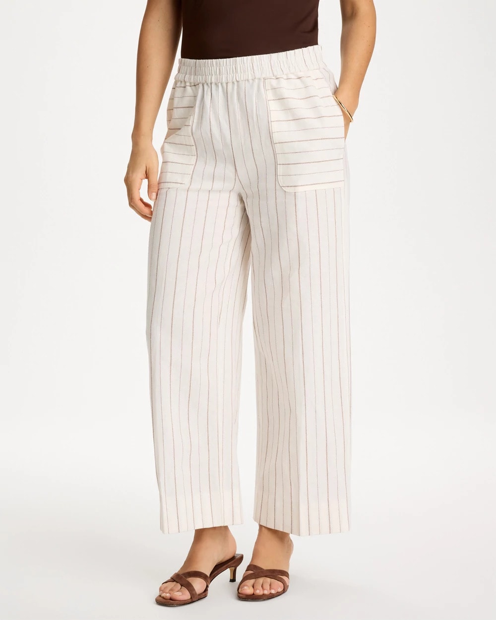 Chico's For Sale Natural Pinstriped Linen-Cotton Crop Pant
