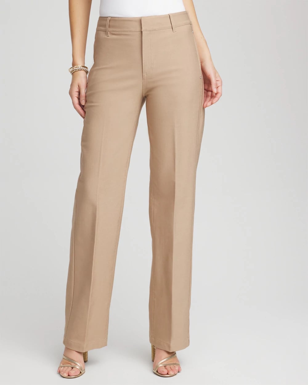 Chico's For Sale Cattail Brown Petite Cotton Straight-Leg Trousers