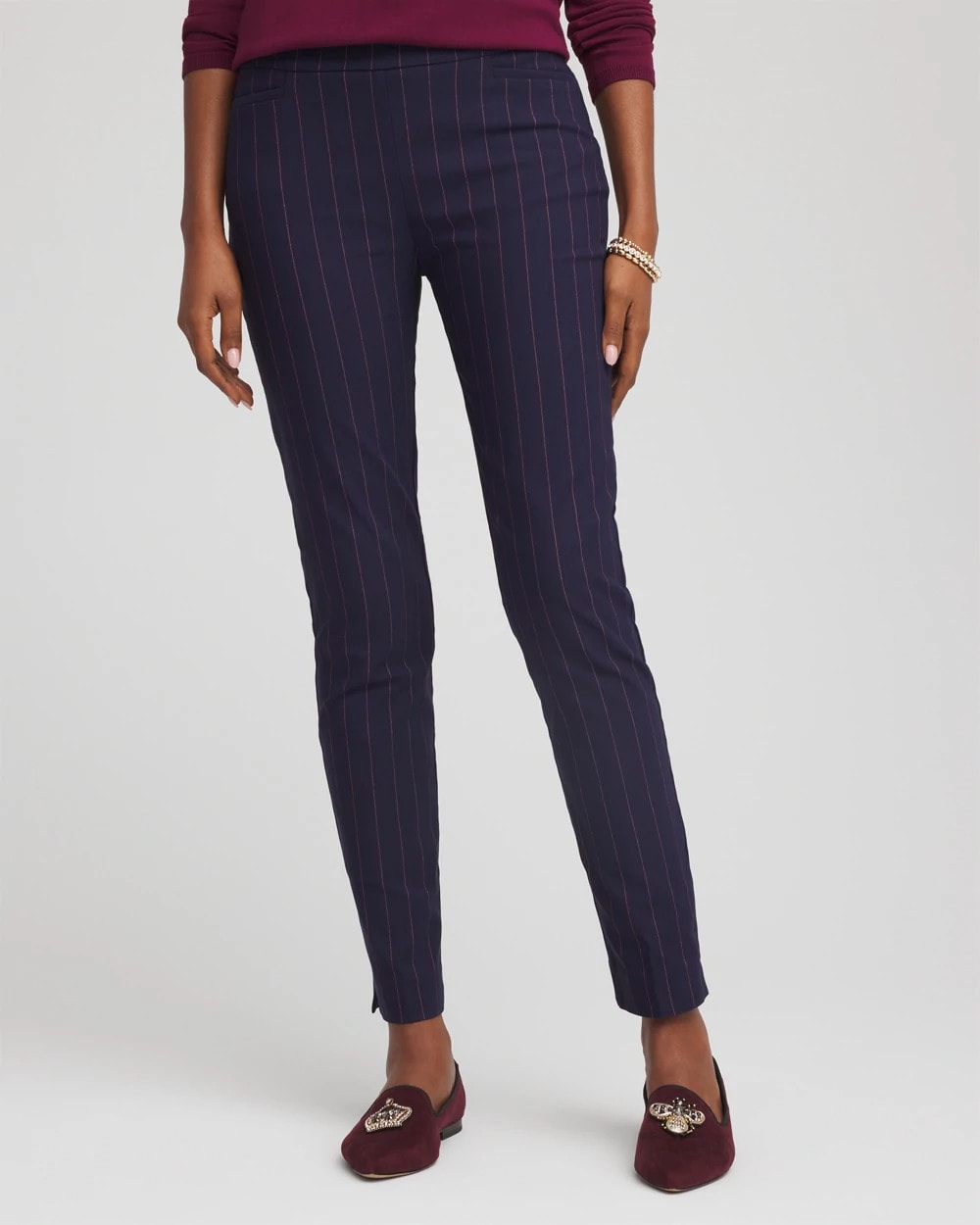 Chico's For Sale Passport Blue Pinstriped Brigitte™ Slim Pull-On Ankle Pants