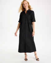 Chico's Sale Black Embellished Linen-Cotton Shirtdress