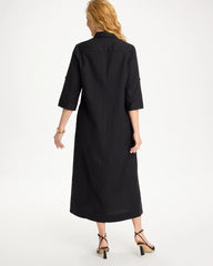 Chico's Sale Black Embellished Linen-Cotton Shirtdress