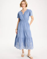 Chico's On Sale Light Indigo Chambray Embroidered Dress