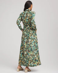 Chico's For Sale Darkest Spruce Printed Long-Sleeved Shirtdress