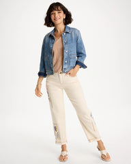 Chico's Outlet Natural Seeded Patchwork Relaxed Boyfriend Jean