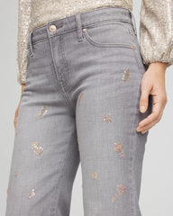 Chico's Outlet Le Havre Wash Rose Gold Embellished Girlfriend Flared Jeans
