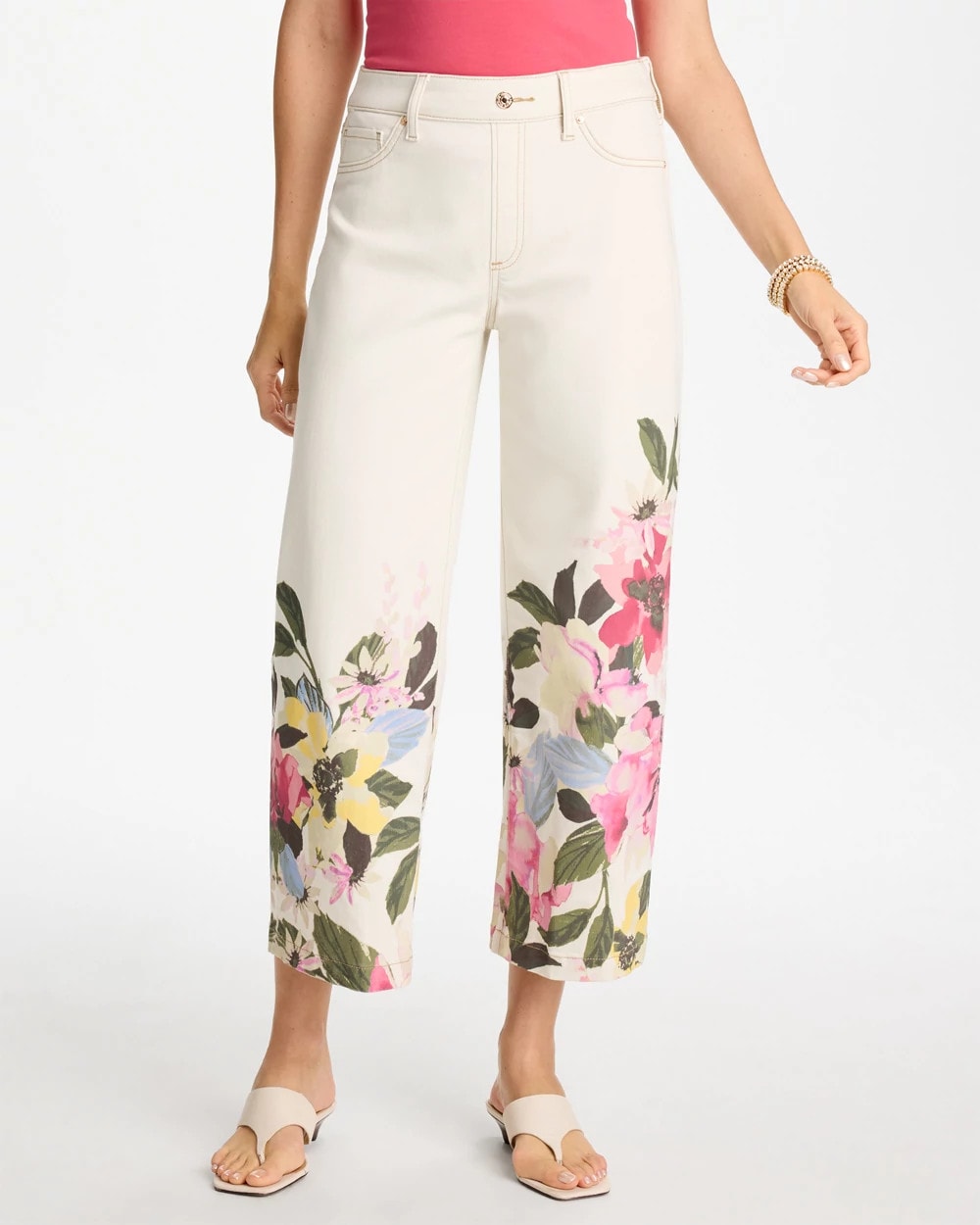 Chico's Online Sea Salt Printed Pull-On Wide Crop Jeans